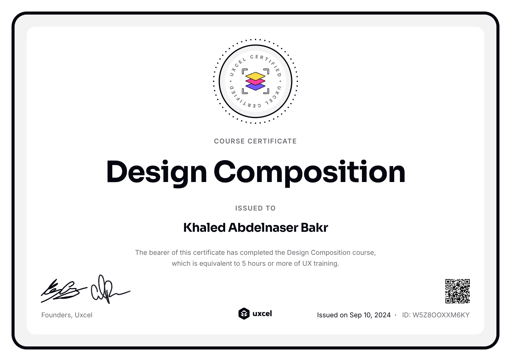 Khaled Abdelnaser Bakr's certificate